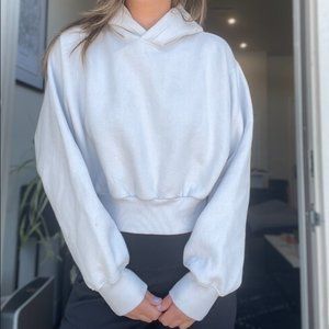 Aritzia TNA Cozy AF Fleece crop hoodie, Cream